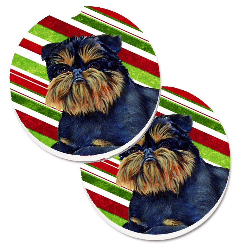 Brussels Griffon Candy Cane Holiday Christmas Set of 2 Cup Holder Car Coasters LH9253CARC by Caroline&#39;s Treasures