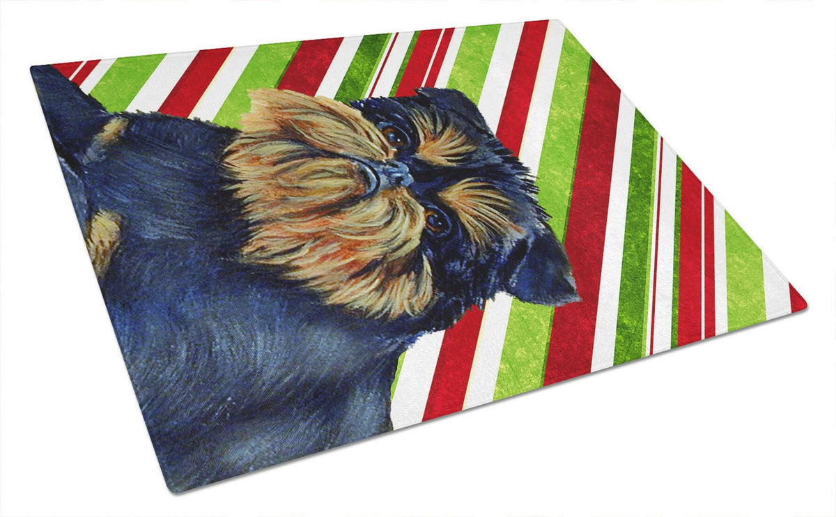 Brussels Griffon Candy Cane Holiday Christmas Glass Cutting Board Large by Caroline&#39;s Treasures