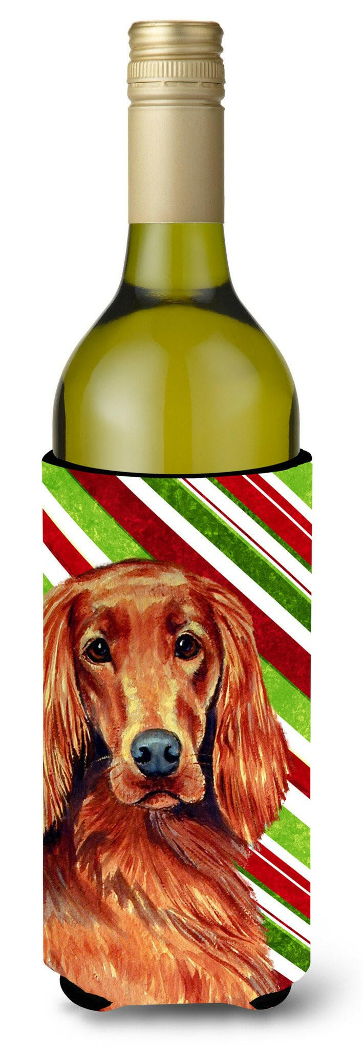 Irish Setter Candy Cane Holiday Christmas Wine Bottle Beverage Insulator Beverage Insulator Hugger by Caroline&#39;s Treasures