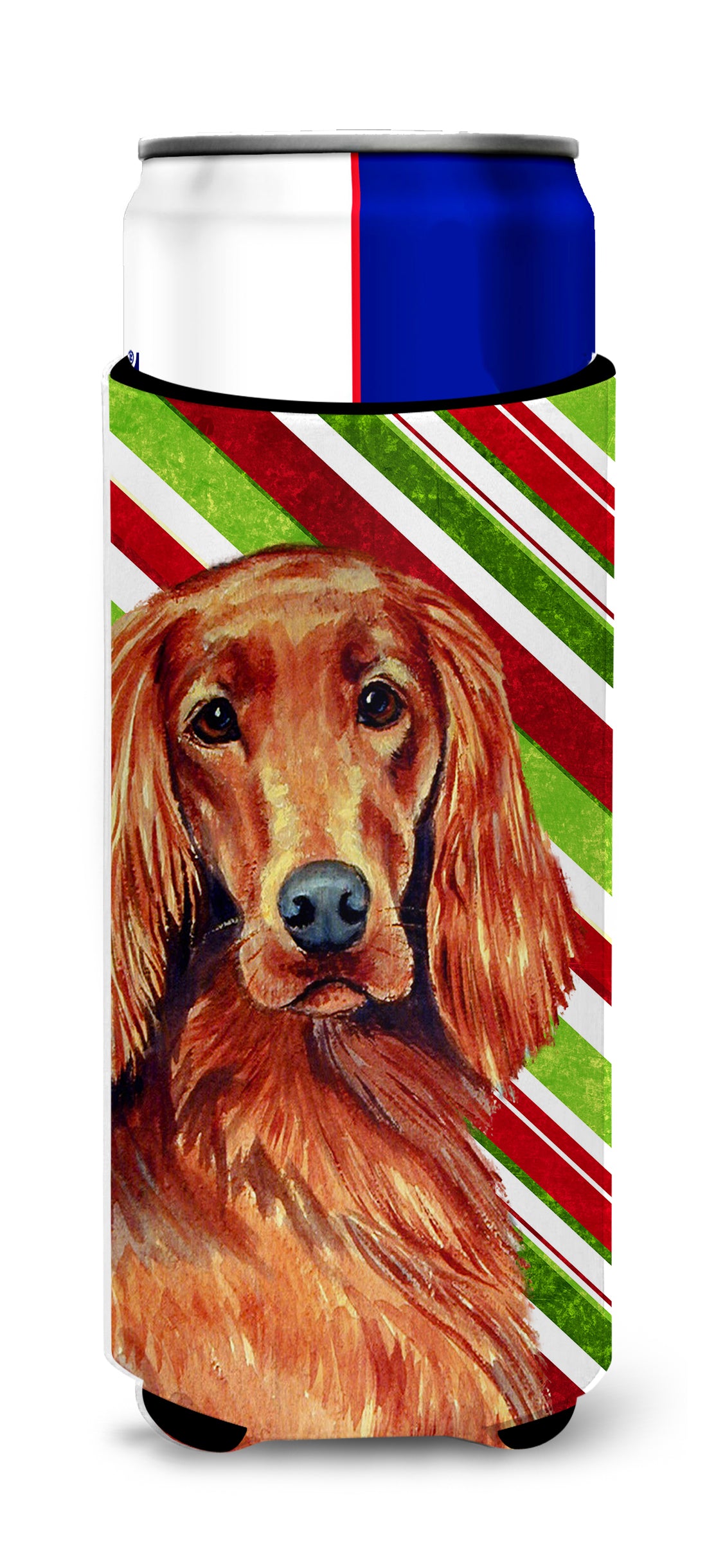Irish Setter Candy Cane Holiday Christmas Ultra Beverage Insulators for slim cans LH9254MUK.
