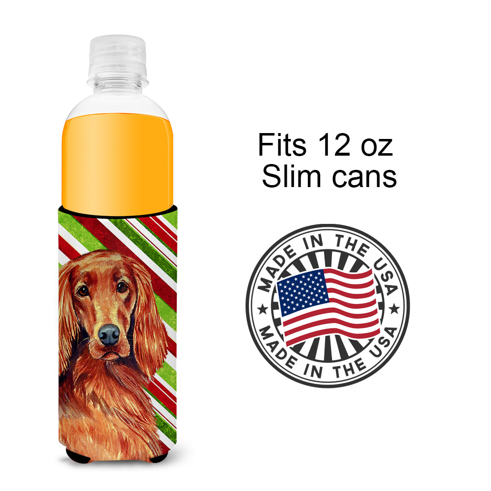 Irish Setter Candy Cane Holiday Christmas Ultra Beverage Insulators for slim cans LH9254MUK.