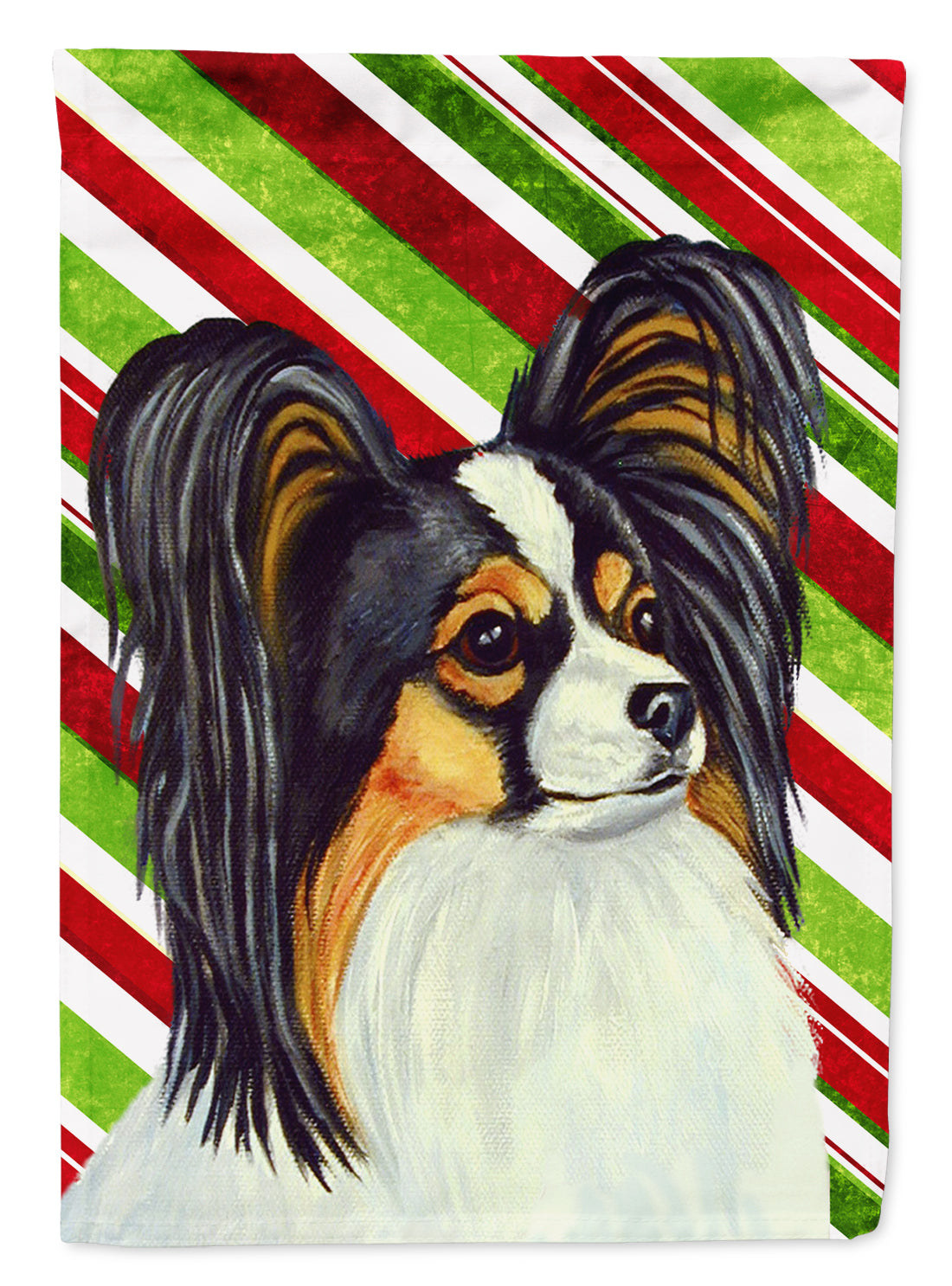 Papillon Candy Cane Holiday Christmas  Flag Canvas House Size  the-store.com.