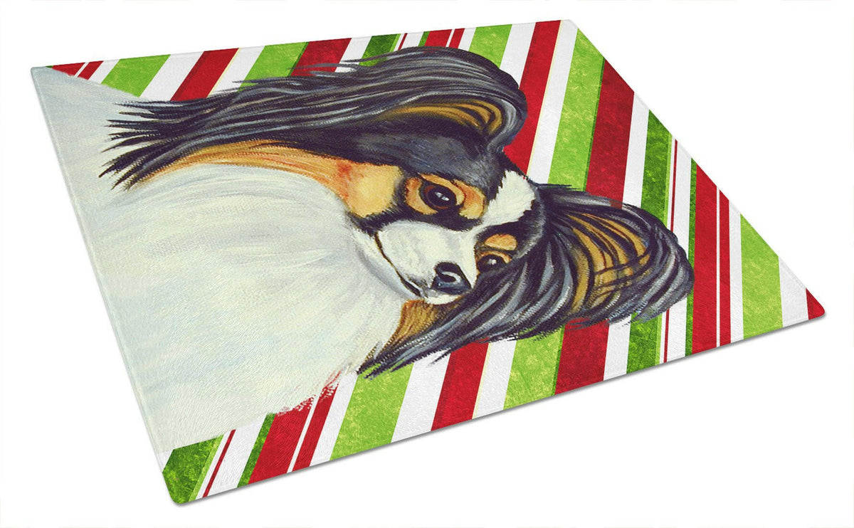 Papillon Candy Cane Holiday Christmas Glass Cutting Board Large by Caroline&#39;s Treasures
