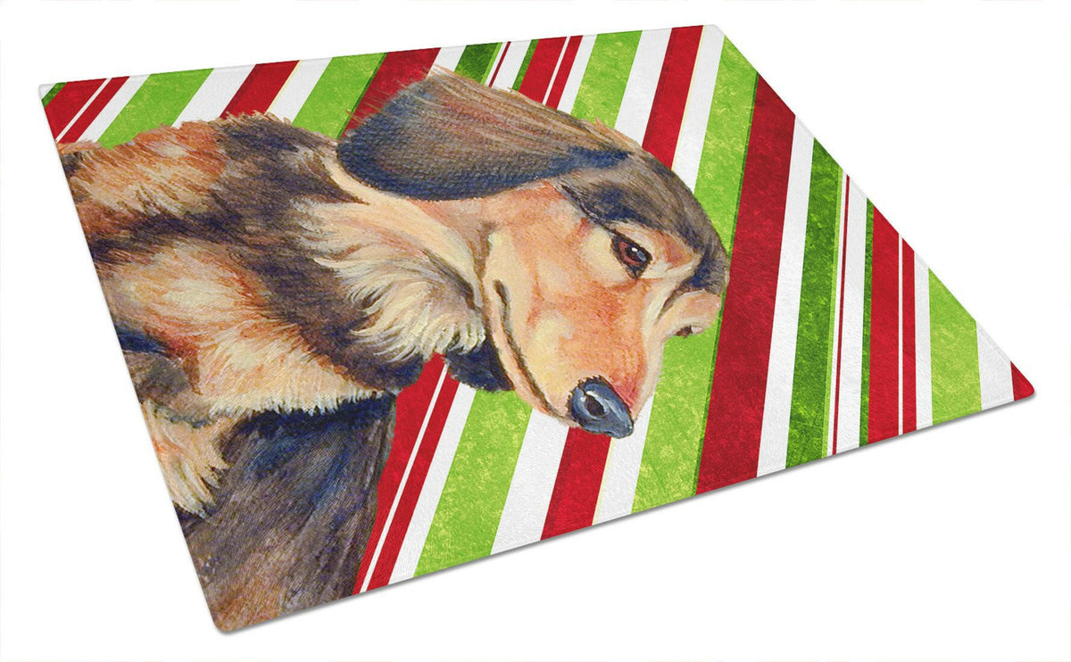 Dachshund Candy Cane Holiday Christmas Glass Cutting Board Large by Caroline&#39;s Treasures