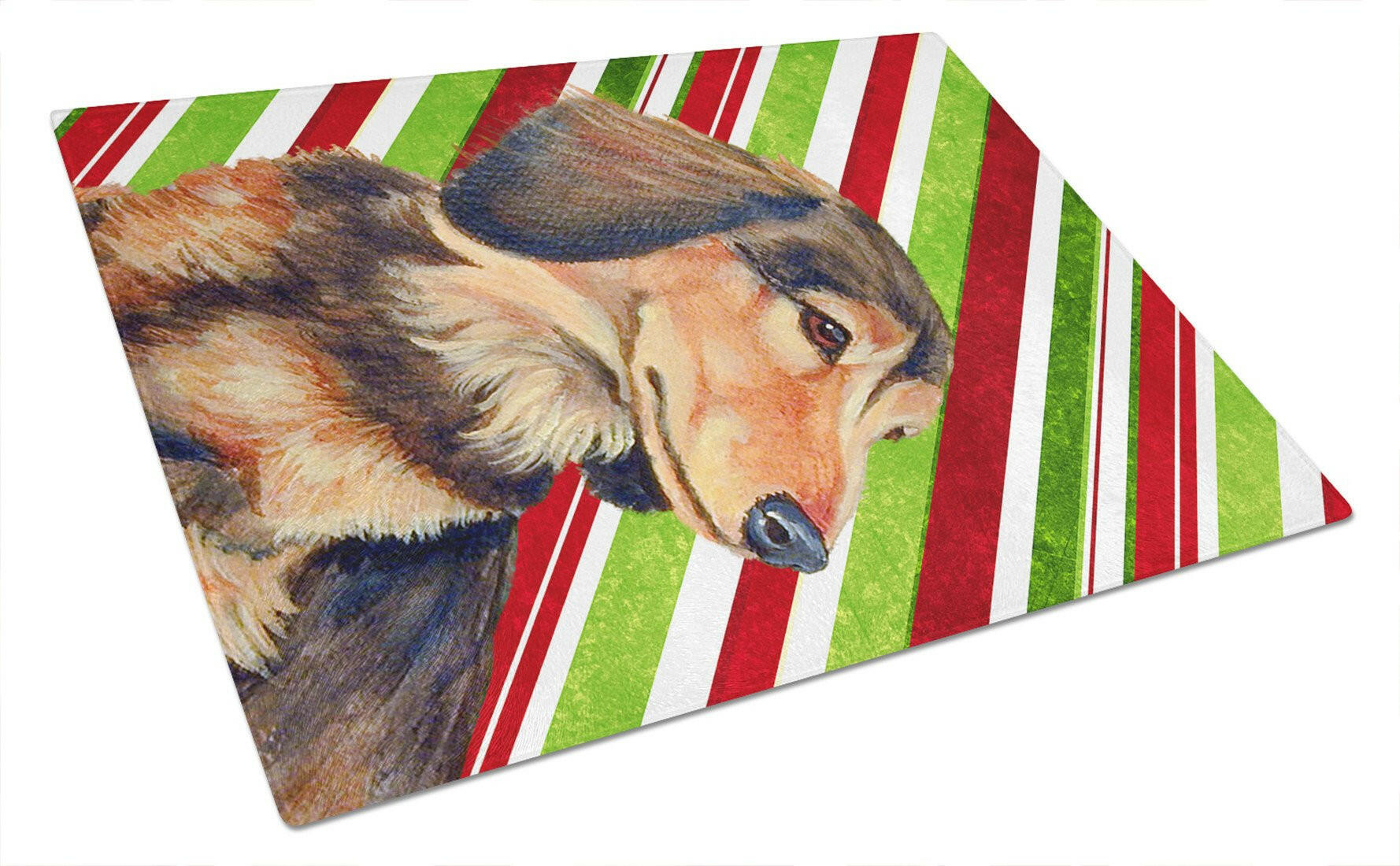 Dachshund Candy Cane Holiday Christmas Glass Cutting Board Large by Caroline's Treasures