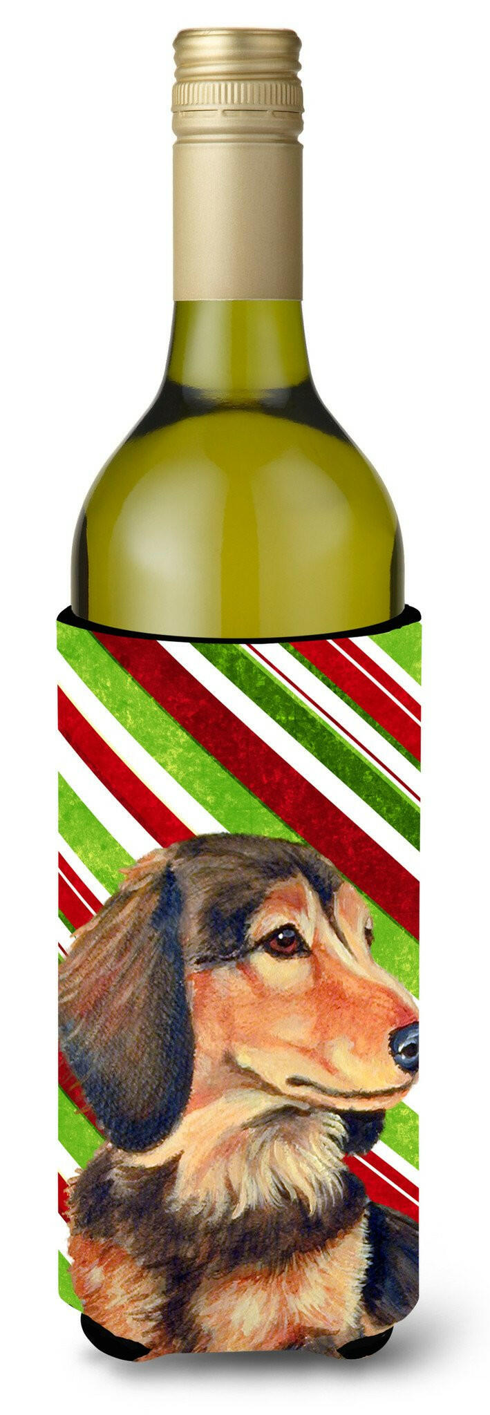 Dachshund Candy Cane Holiday Christmas Wine Bottle Beverage Insulator Beverage Insulator Hugger LH9256LITERK by Caroline&#39;s Treasures