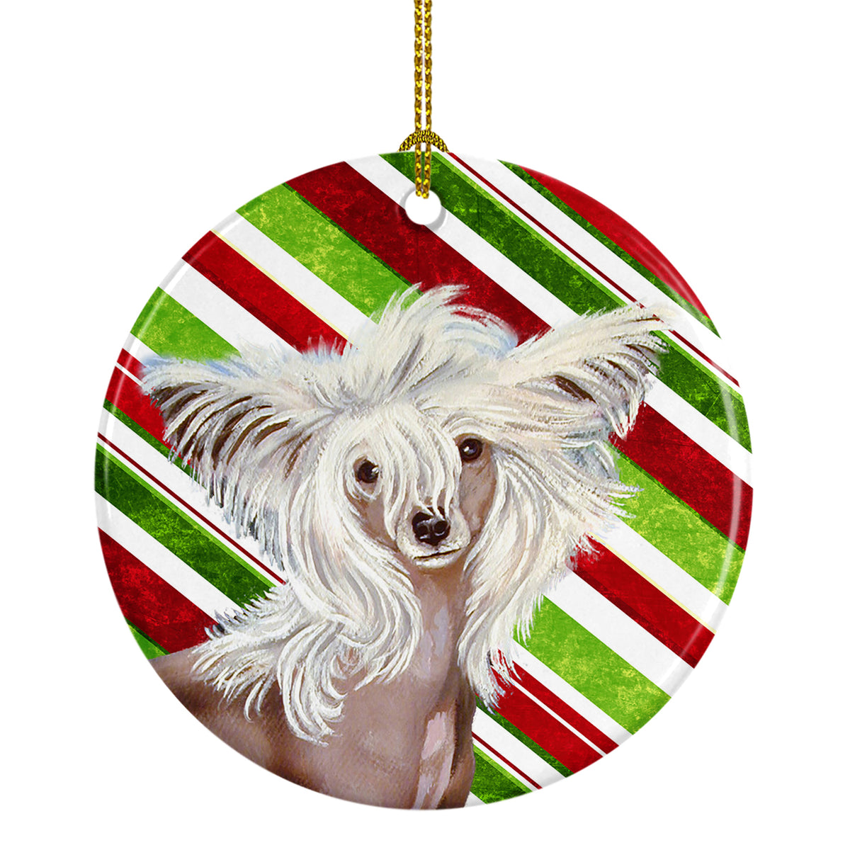 Chinese Crested Candy Cane Holiday Christmas Ceramic Ornament LH9257 - the-store.com