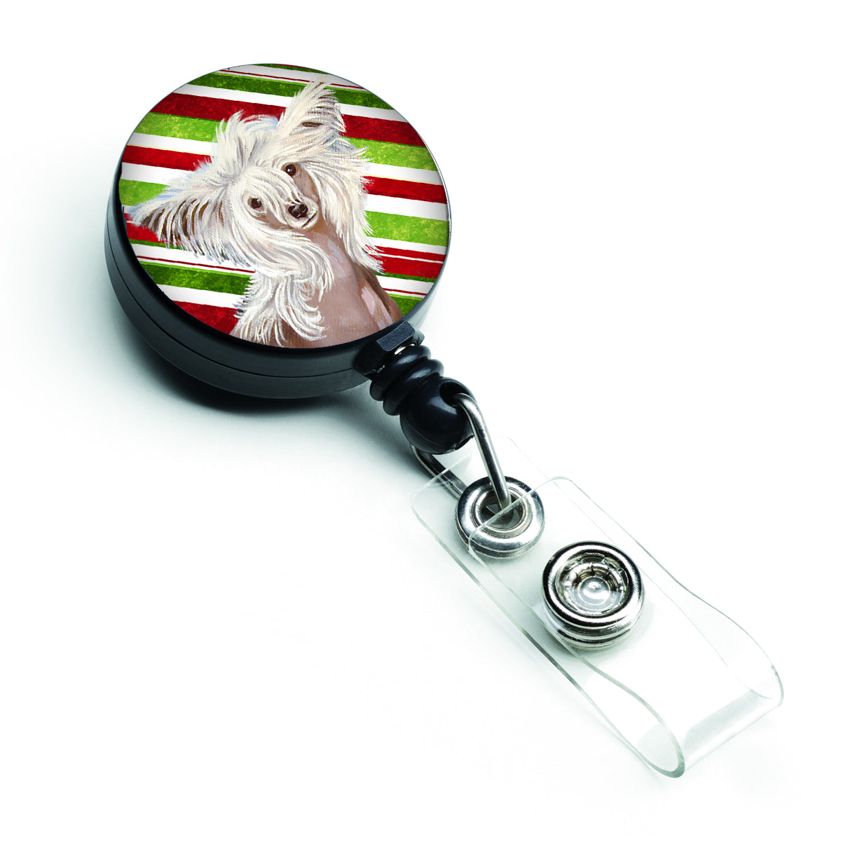 Chinese Crested Candy Cane Holiday Christmas Retractable Badge Reel LH9257BR