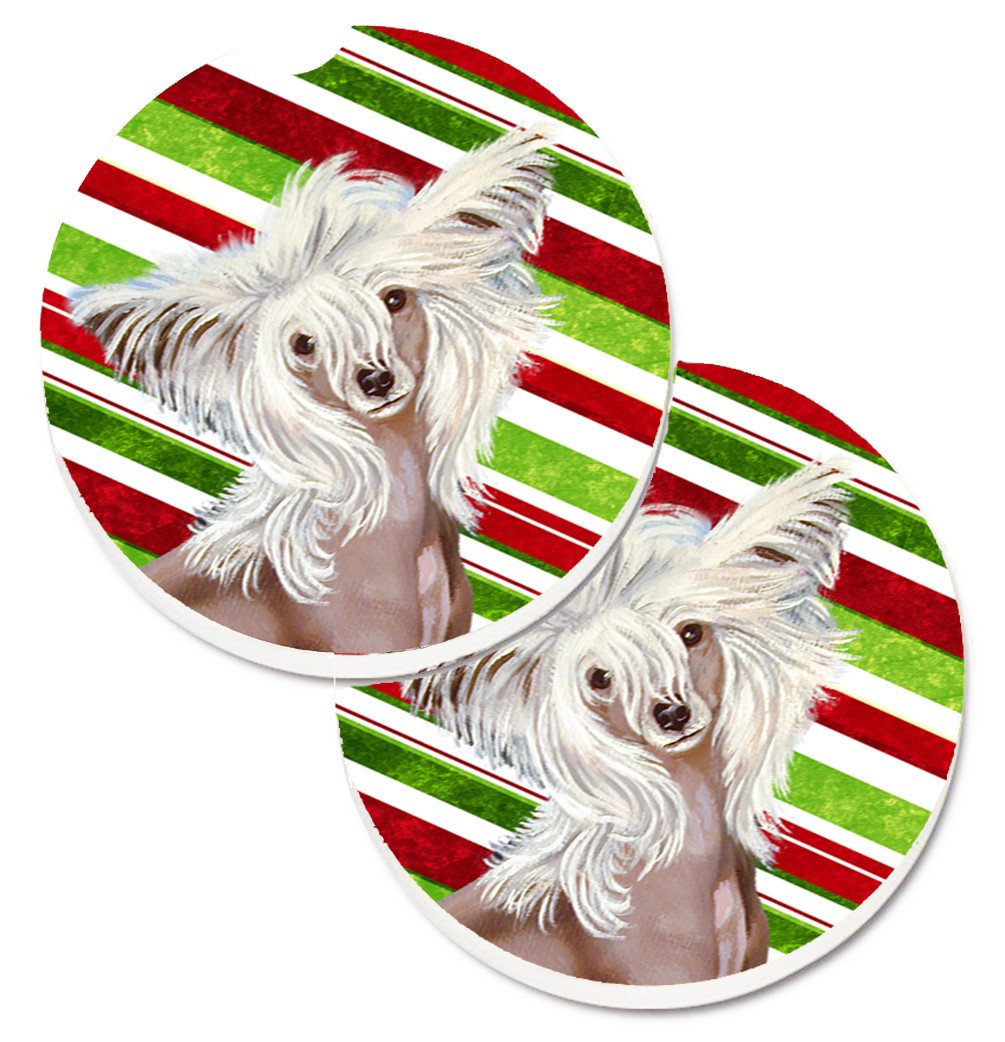 Chinese Crested Candy Cane Holiday Christmas Set of 2 Cup Holder Car Coasters LH9257CARC by Caroline&#39;s Treasures