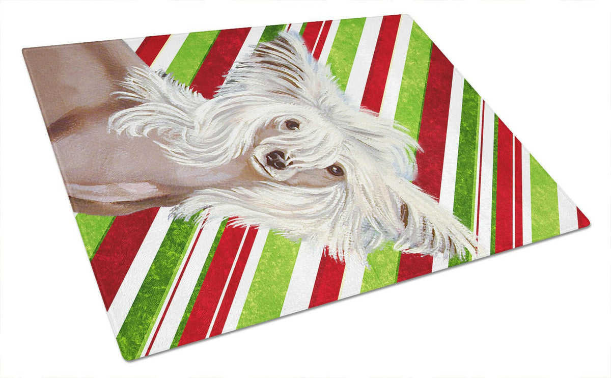 Chinese Crested Candy Cane Holiday Christmas Glass Cutting Board Large by Caroline&#39;s Treasures