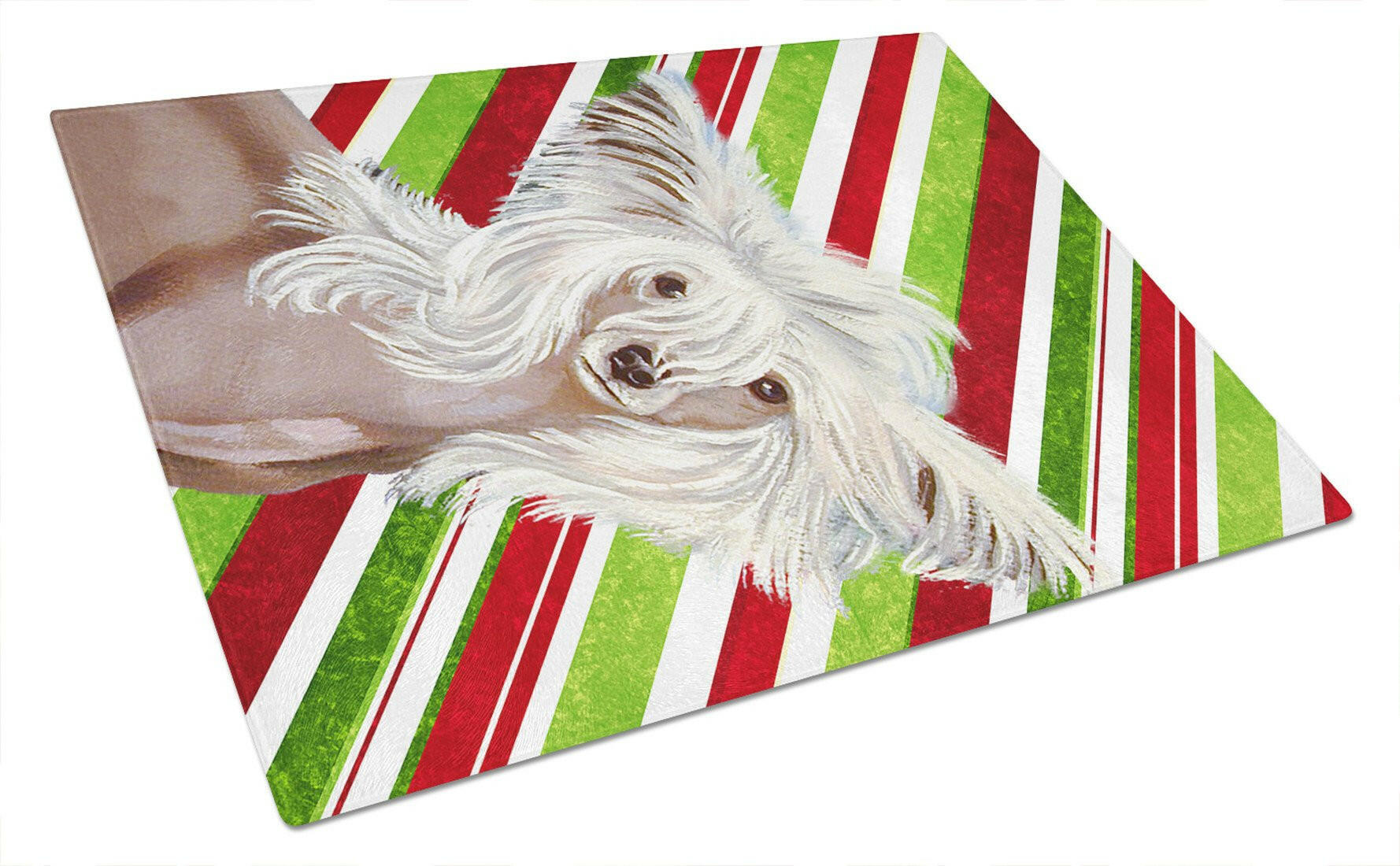 Chinese Crested Candy Cane Holiday Christmas Glass Cutting Board Large by Caroline's Treasures