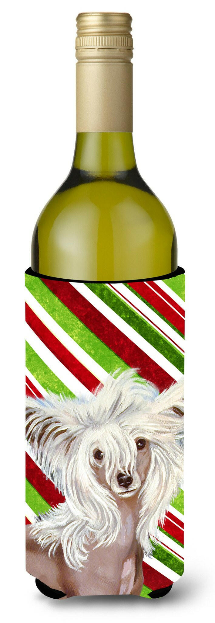 Chinese Crested Candy Cane Holiday Christmas Wine Bottle Beverage Insulator Beverage Insulator Hugger by Caroline's Treasures
