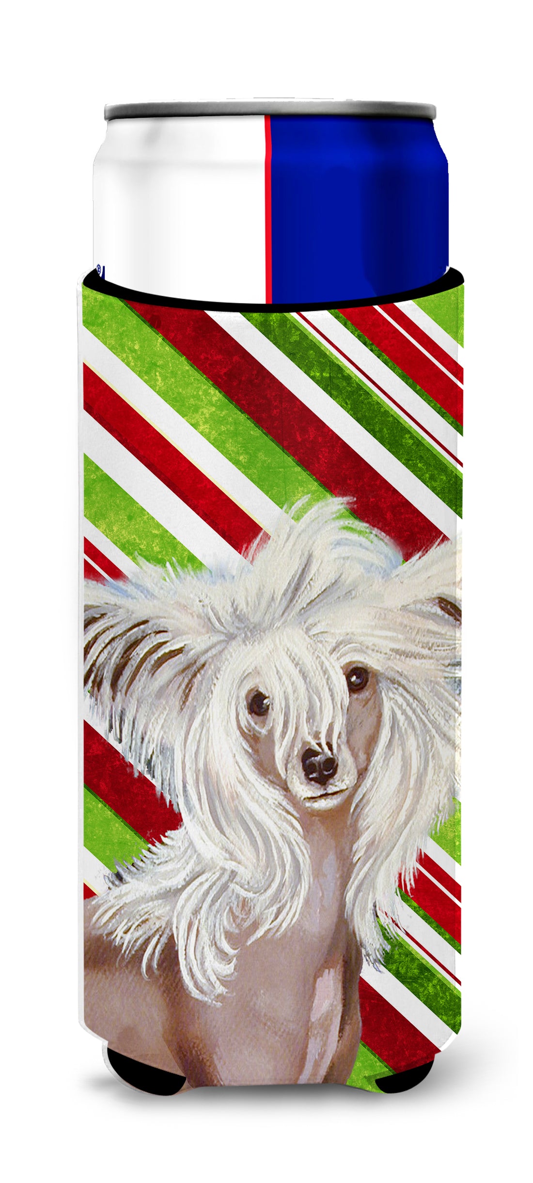 Chinese Crested Candy Cane Holiday Christmas Ultra Beverage Insulators for slim cans LH9257MUK.