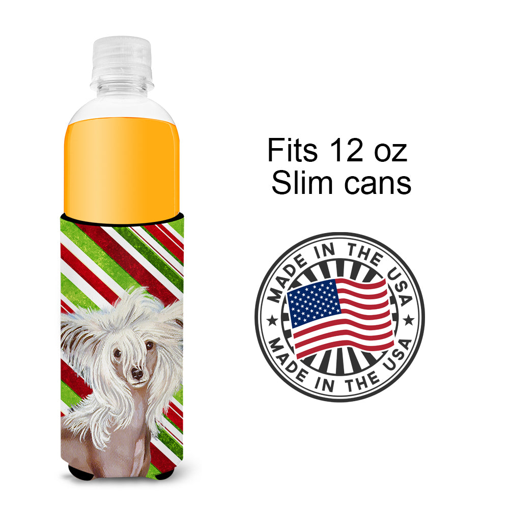 Chinese Crested Candy Cane Holiday Christmas Ultra Beverage Insulators for slim cans LH9257MUK.