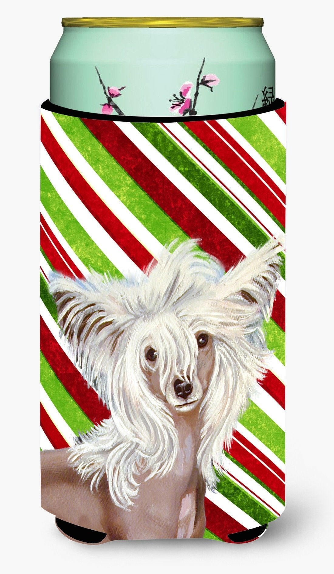 Chinese Crested Candy Cane Holiday Christmas  Tall Boy Beverage Insulator Beverage Insulator Hugger by Caroline&#39;s Treasures
