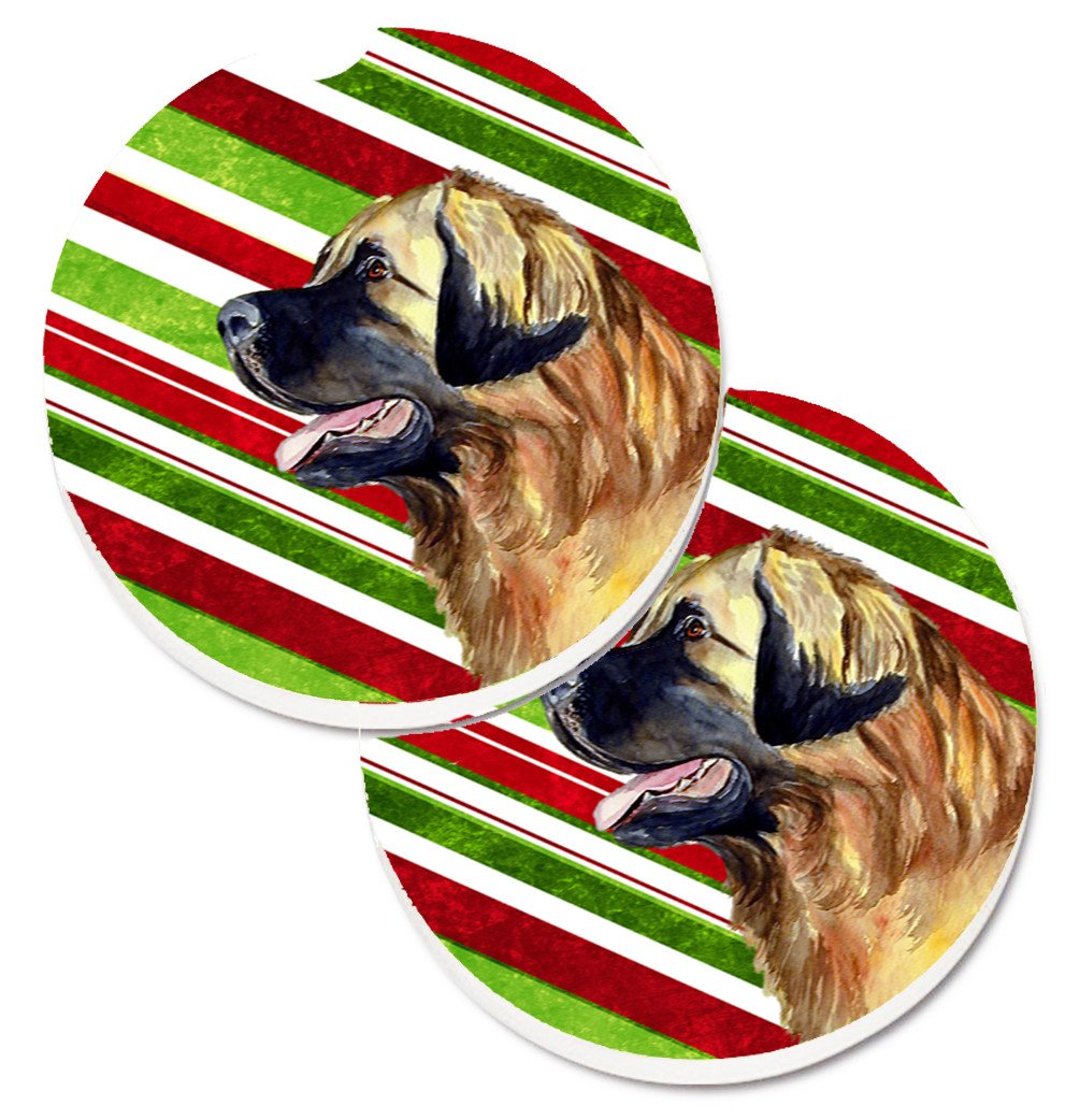 Leonberger Candy Cane Holiday Christmas Set of 2 Cup Holder Car Coasters LH9258CARC by Caroline&#39;s Treasures