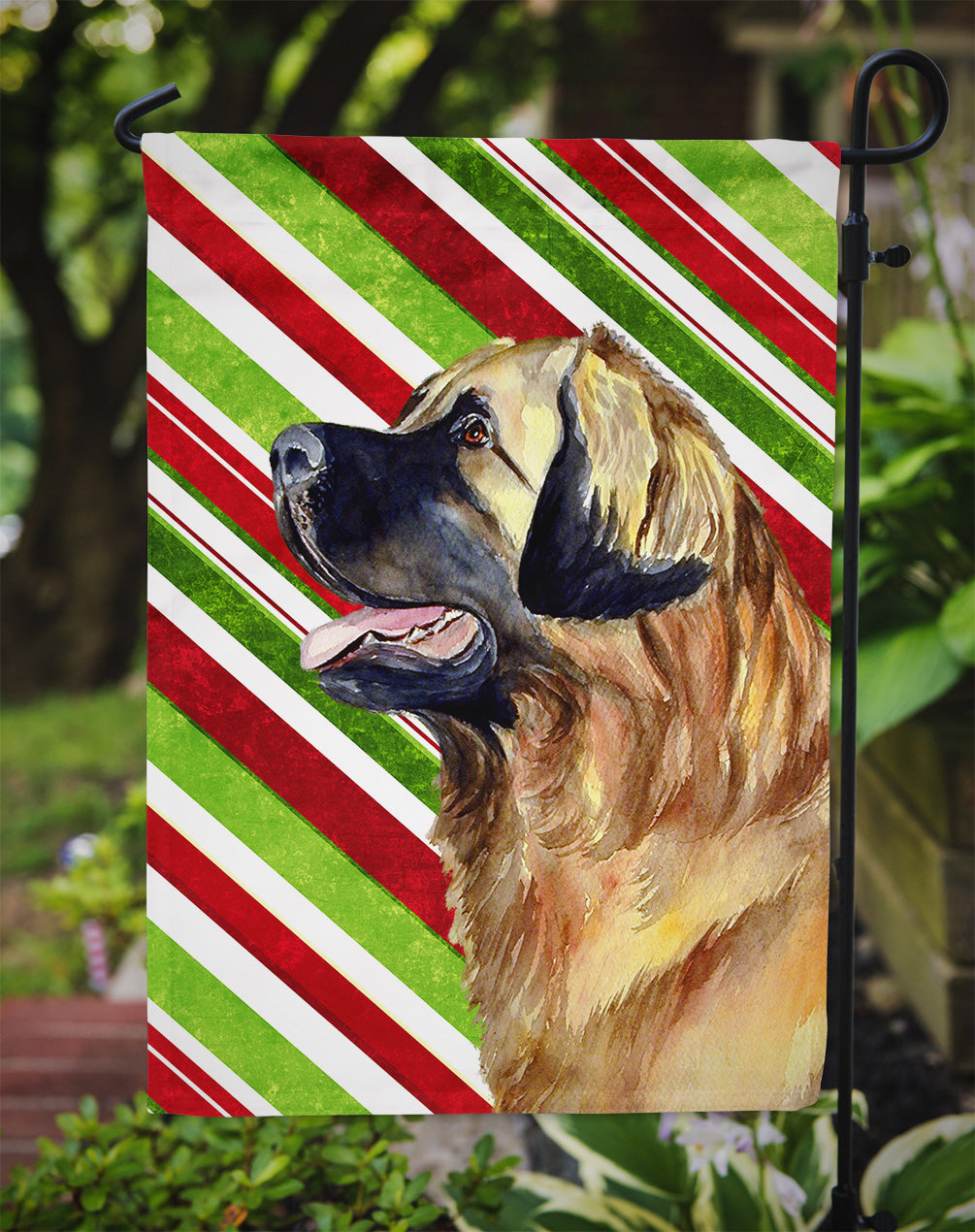 Leonberger Candy Cane Holiday Christmas  Flag Garden Size.