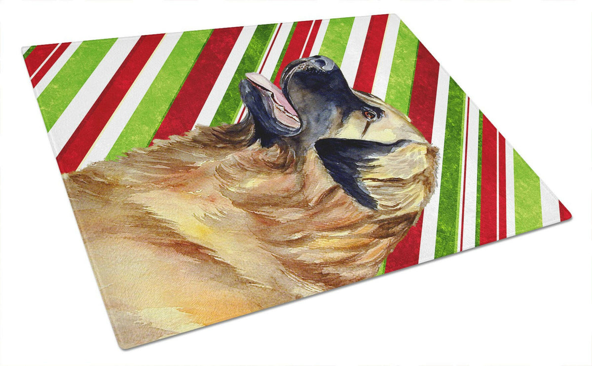 Leonberger Candy Cane Holiday Christmas Glass Cutting Board Large by Caroline&#39;s Treasures