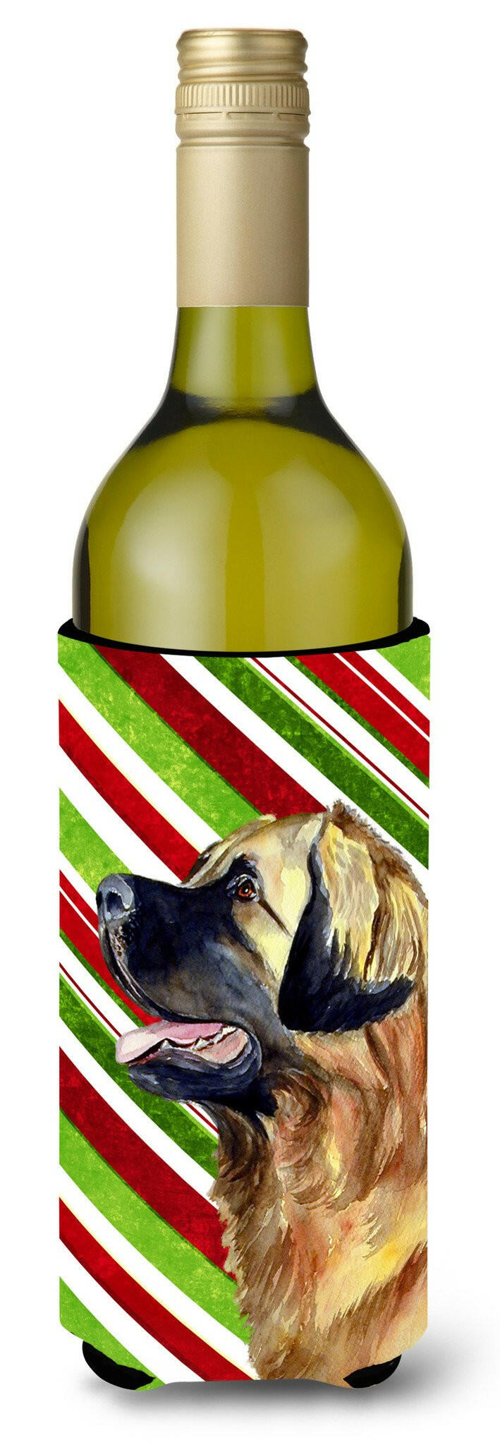 Leonberger Candy Cane Holiday Christmas Wine Bottle Beverage Insulator Beverage Insulator Hugger by Caroline&#39;s Treasures