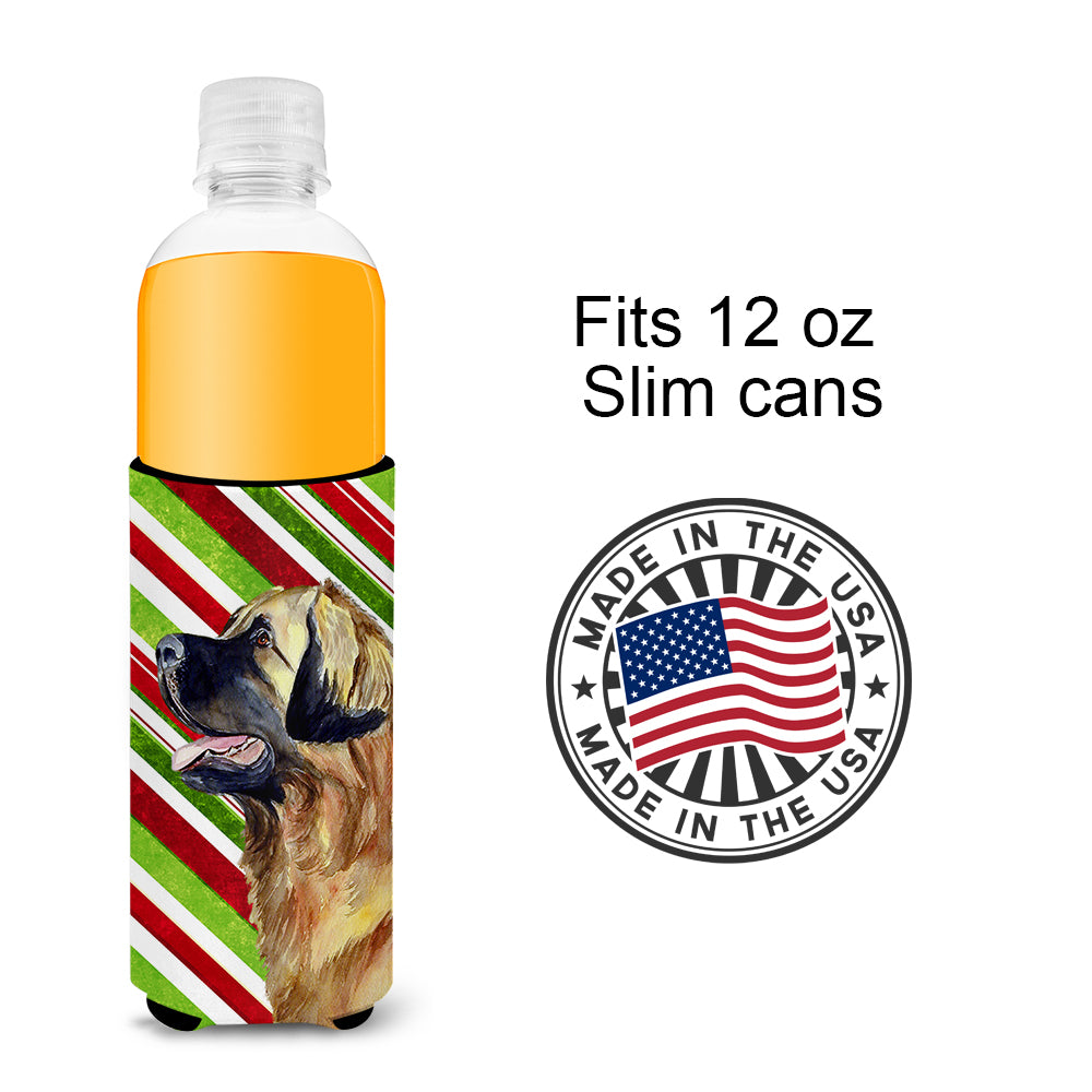 Leonberger Candy Cane Holiday Christmas Ultra Beverage Insulators for slim cans LH9258MUK.