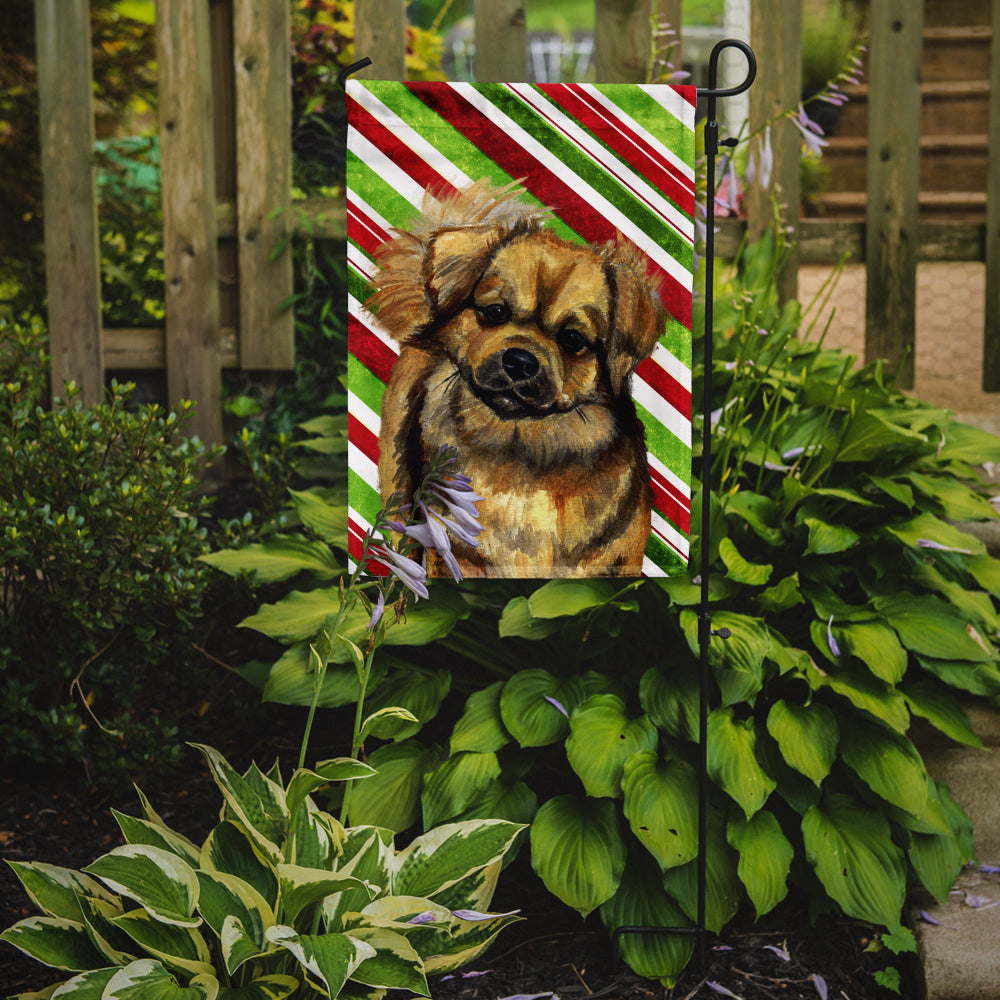Caroline's Treasures Tibetan Spaniel Candy Cane Holiday Christmas Garden Flag – Decorative Outdoor Yard Flag