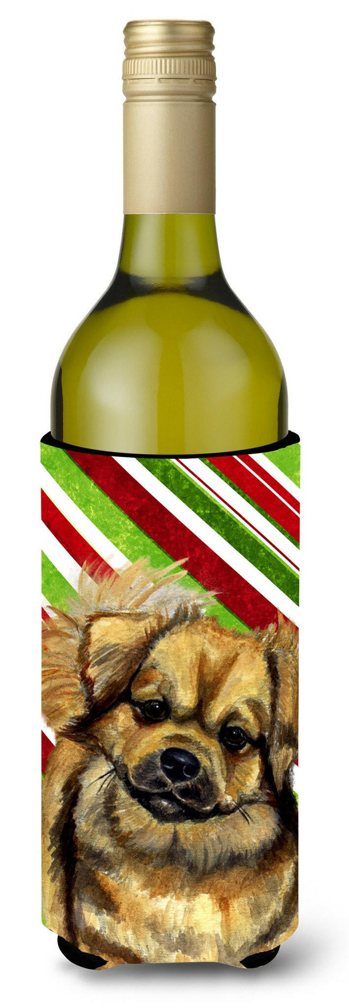 Tibetan Spaniel Candy Cane Holiday Christmas Wine Bottle Beverage Insulator Beverage Insulator Hugger by Caroline&#39;s Treasures