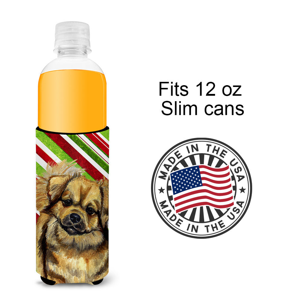 Tibetan Spaniel Candy Cane Holiday Christmas Ultra Beverage Insulators for slim cans LH9259MUK