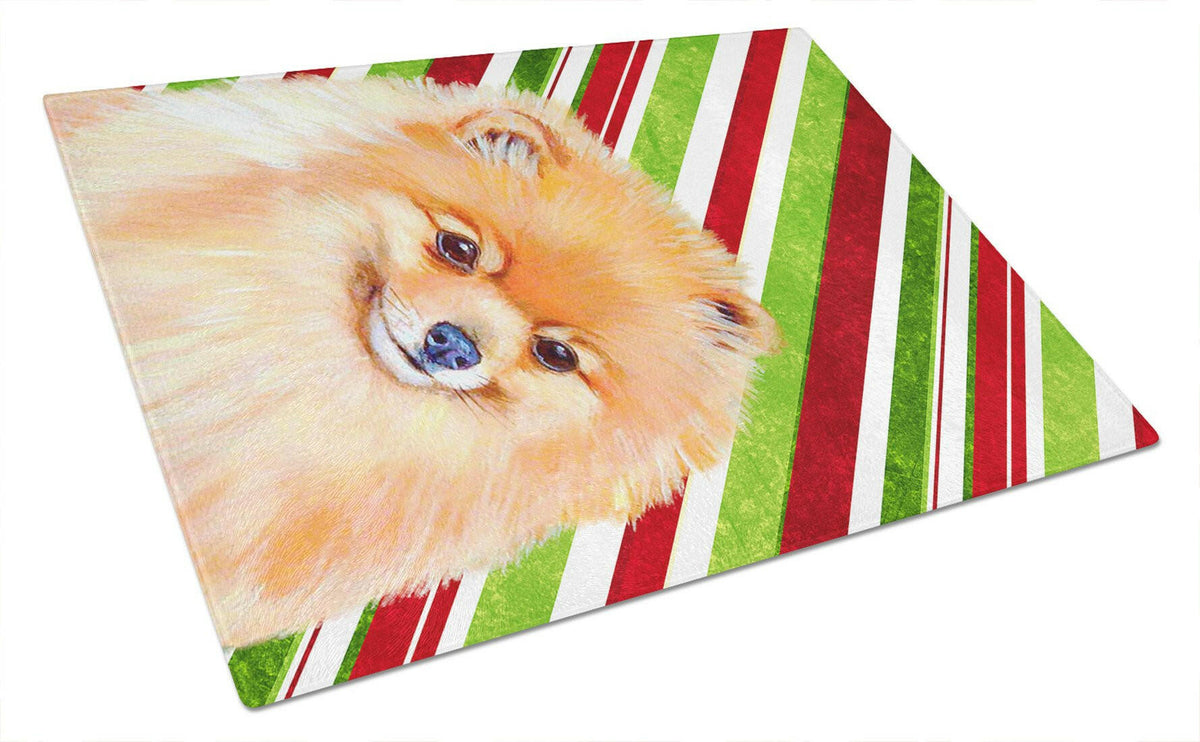 Pomeranian Candy Cane Holiday Christmas Glass Cutting Board Large by Caroline&#39;s Treasures