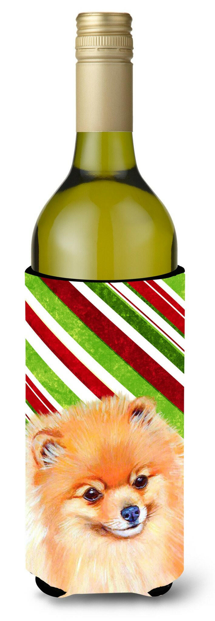 Pomeranian Candy Cane Holiday Christmas Wine Bottle Beverage Insulator Beverage Insulator Hugger by Caroline's Treasures