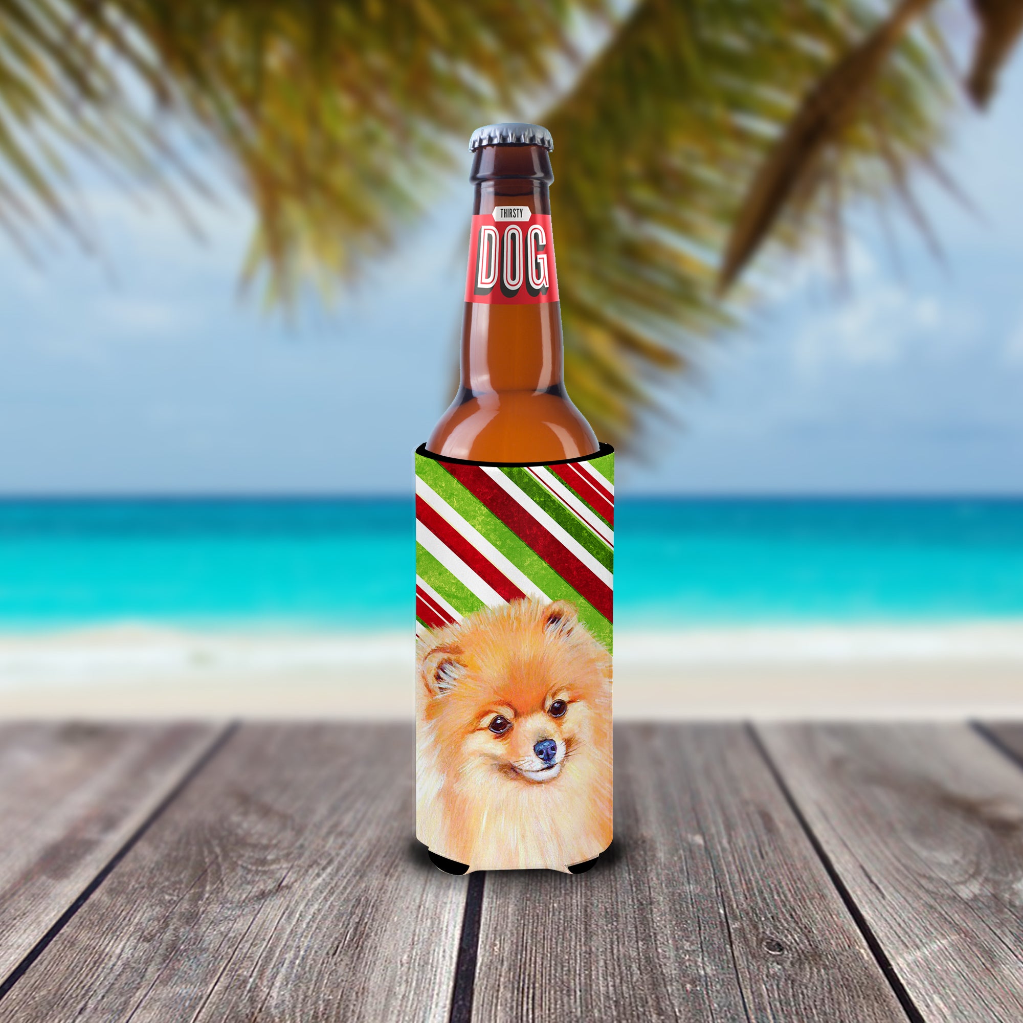 Pomeranian Candy Cane Holiday Christmas Ultra Beverage Insulators for slim cans LH9260MUK.