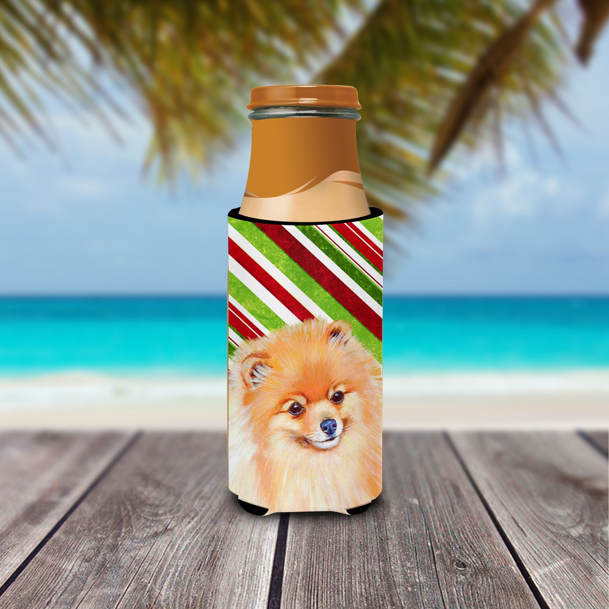 Pomeranian Candy Cane Holiday Christmas Ultra Beverage Insulators for slim cans LH9260MUK.