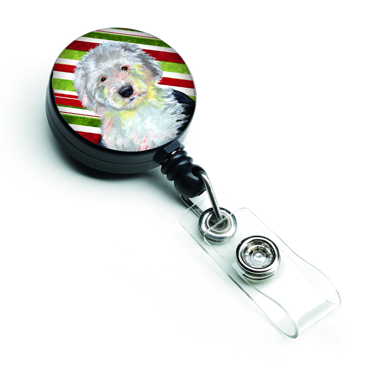 Old English Sheepdog Candy Cane Holiday Christmas Retractable Badge Reel LH9261BR