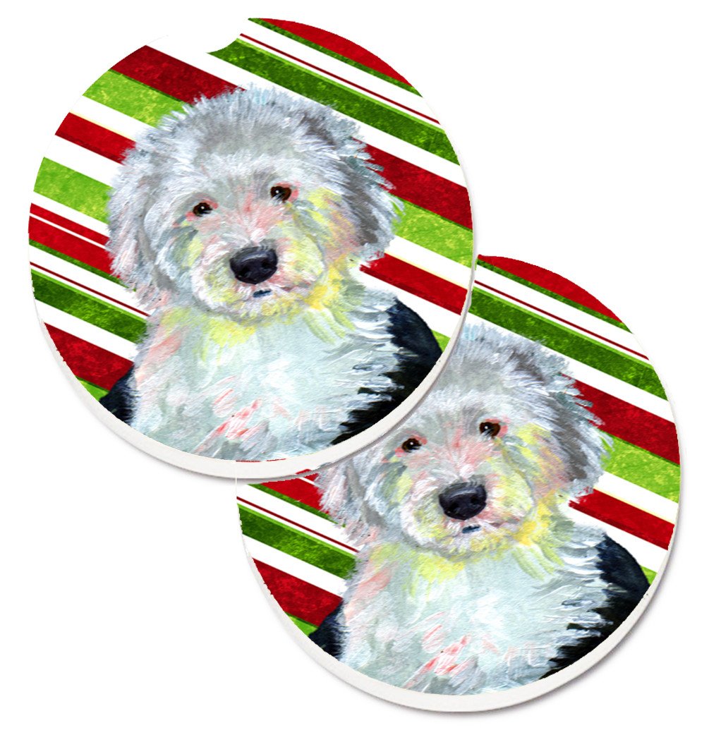 Old English Sheepdog Candy Cane Holiday Christmas Set of 2 Cup Holder Car Coasters LH9261CARC by Caroline&#39;s Treasures