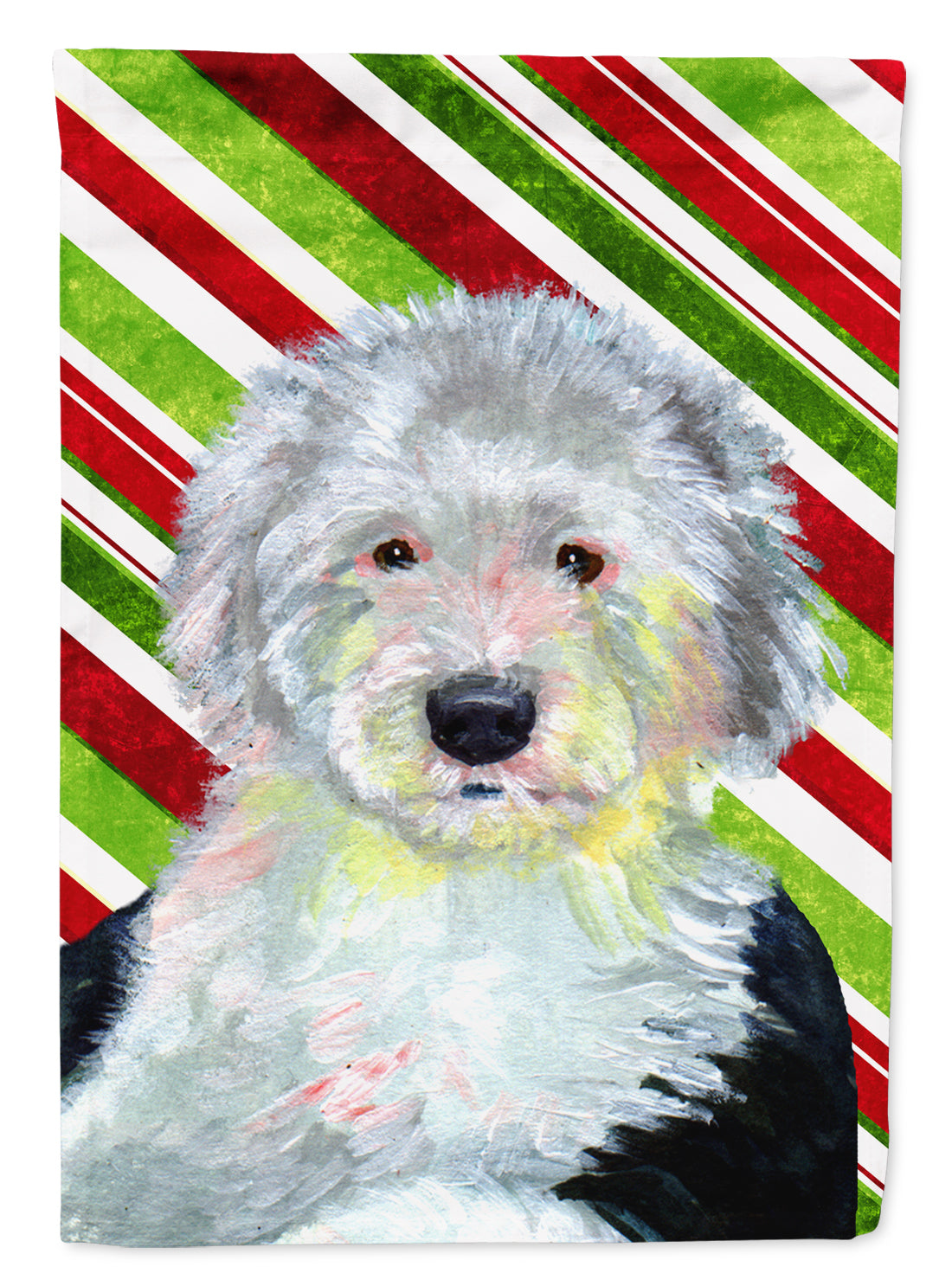 Old English Sheepdog Candy Cane Holiday Christmas  Flag Canvas House Size  the-store.com.
