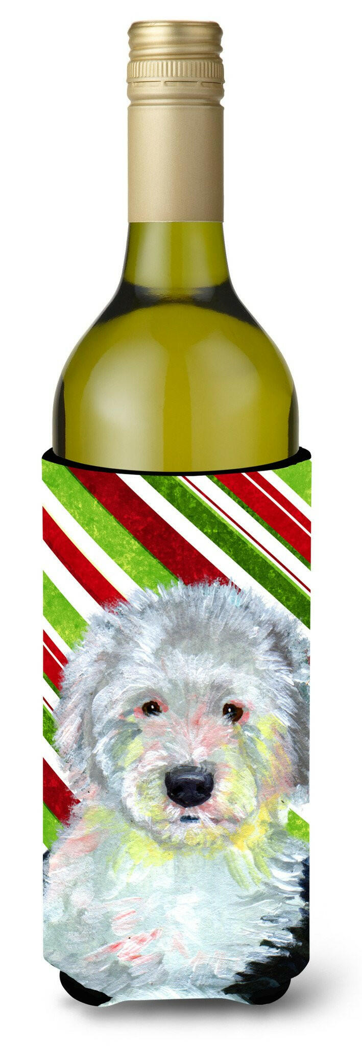 Old English Sheepdog Candy Cane Holiday Christmas Wine Bottle Beverage Insulator Beverage Insulator Hugger by Caroline&#39;s Treasures