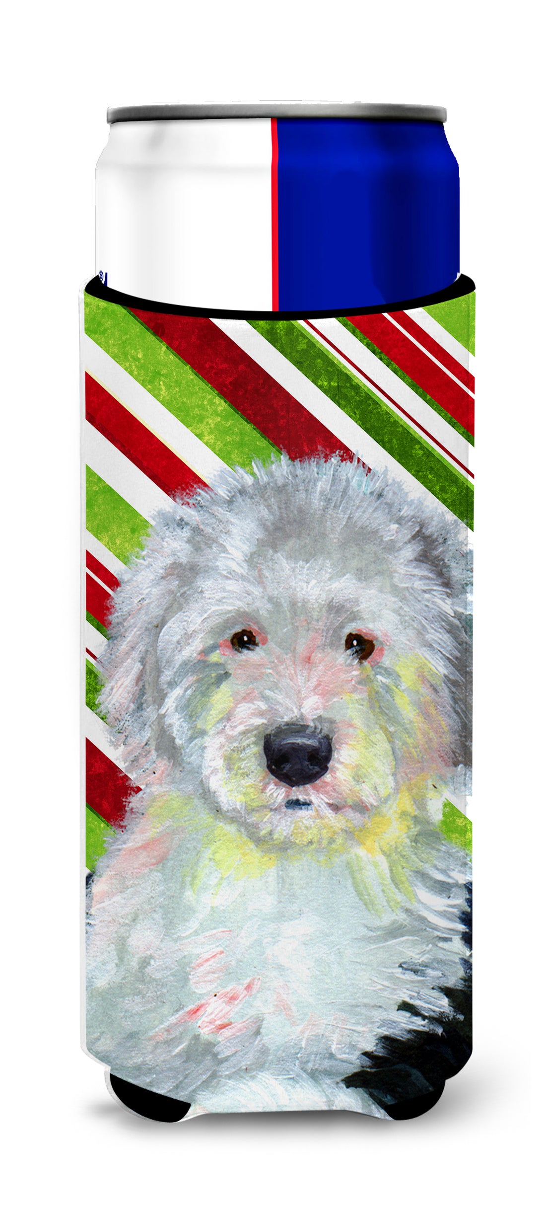 Old English Sheepdog Candy Cane Holiday Christmas Ultra Beverage Insulators for slim cans LH9261MUK.