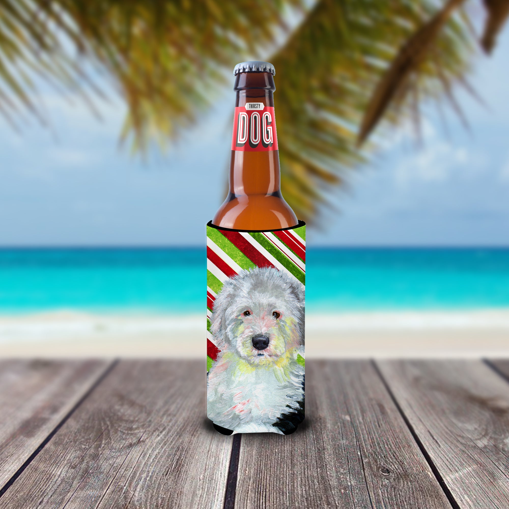 Old English Sheepdog Candy Cane Holiday Christmas Ultra Beverage Isolateurs pour canettes minces LH9261MUK