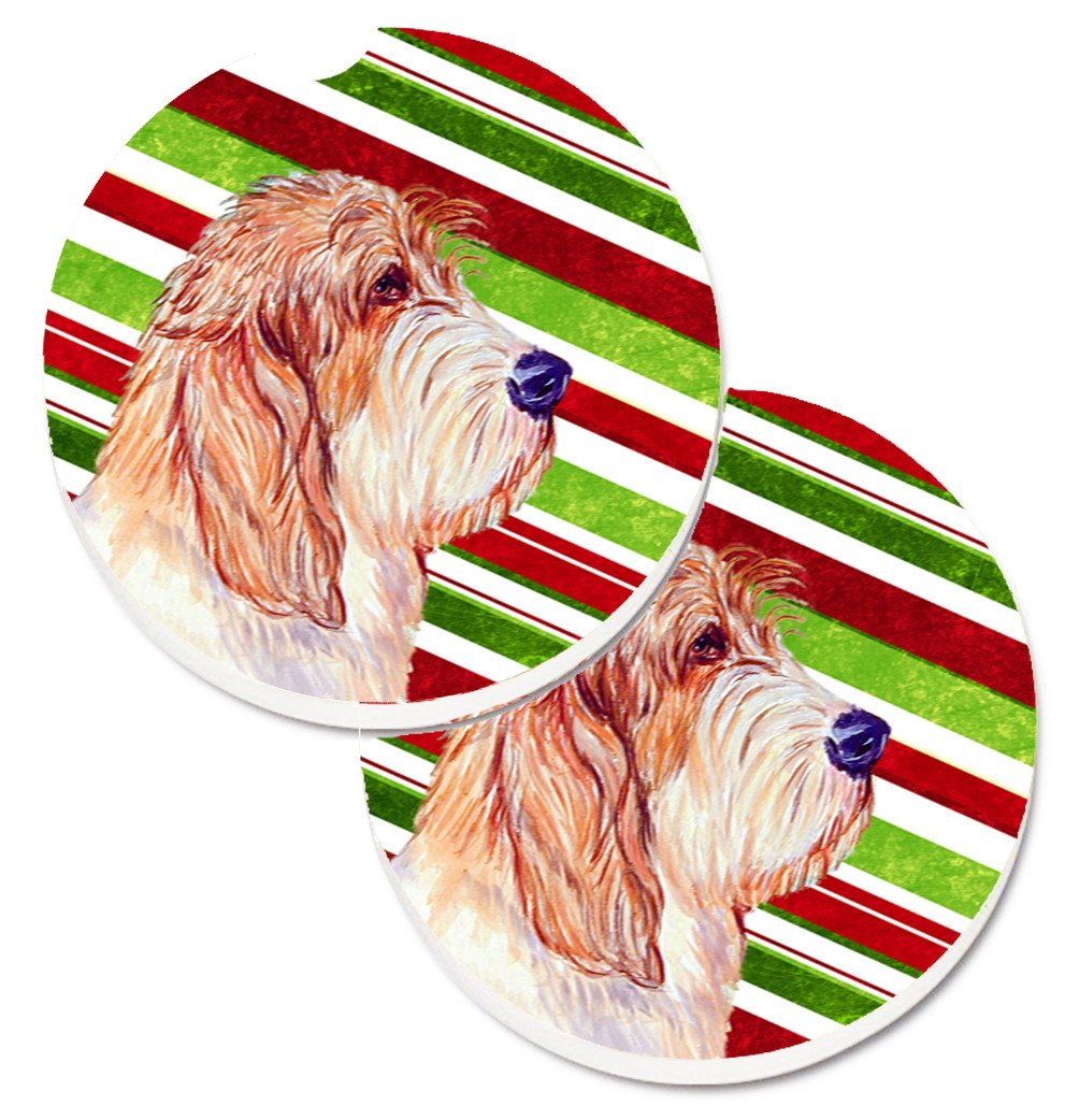 Petit Basset Griffon Vendeen Candy Cane Holiday Christmas Set of 2 Cup Holder Car Coasters LH9262CARC by Caroline&#39;s Treasures