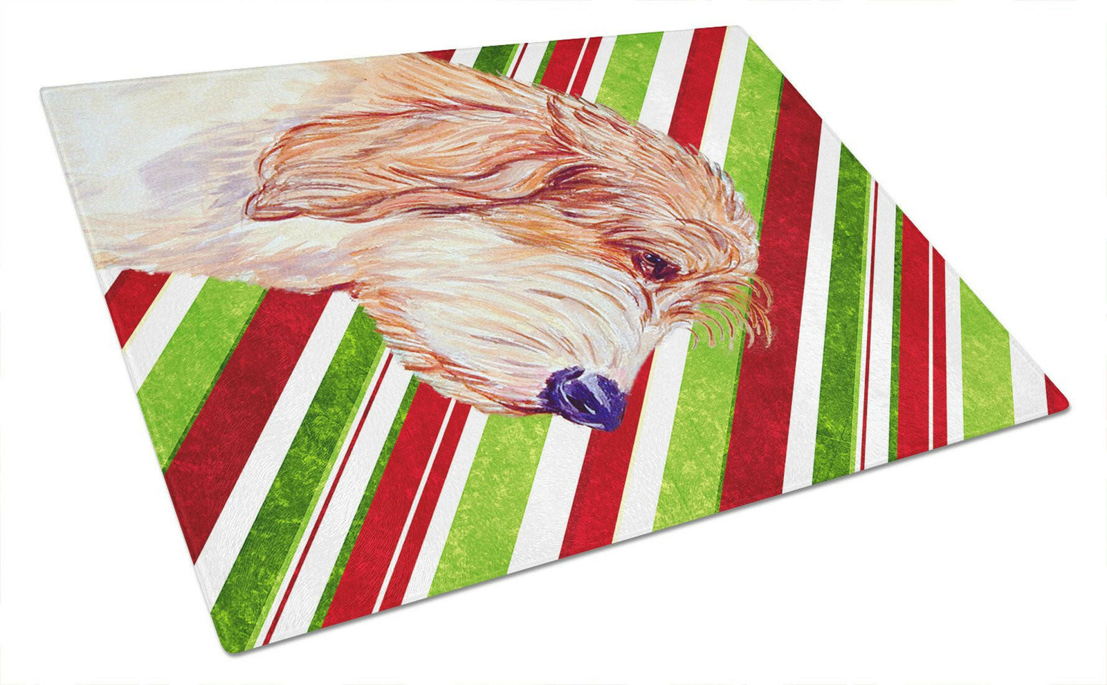 Petit Basset Griffon Vendeen Candy Cane Christmas Glass Cutting Board Large by Caroline's Treasures