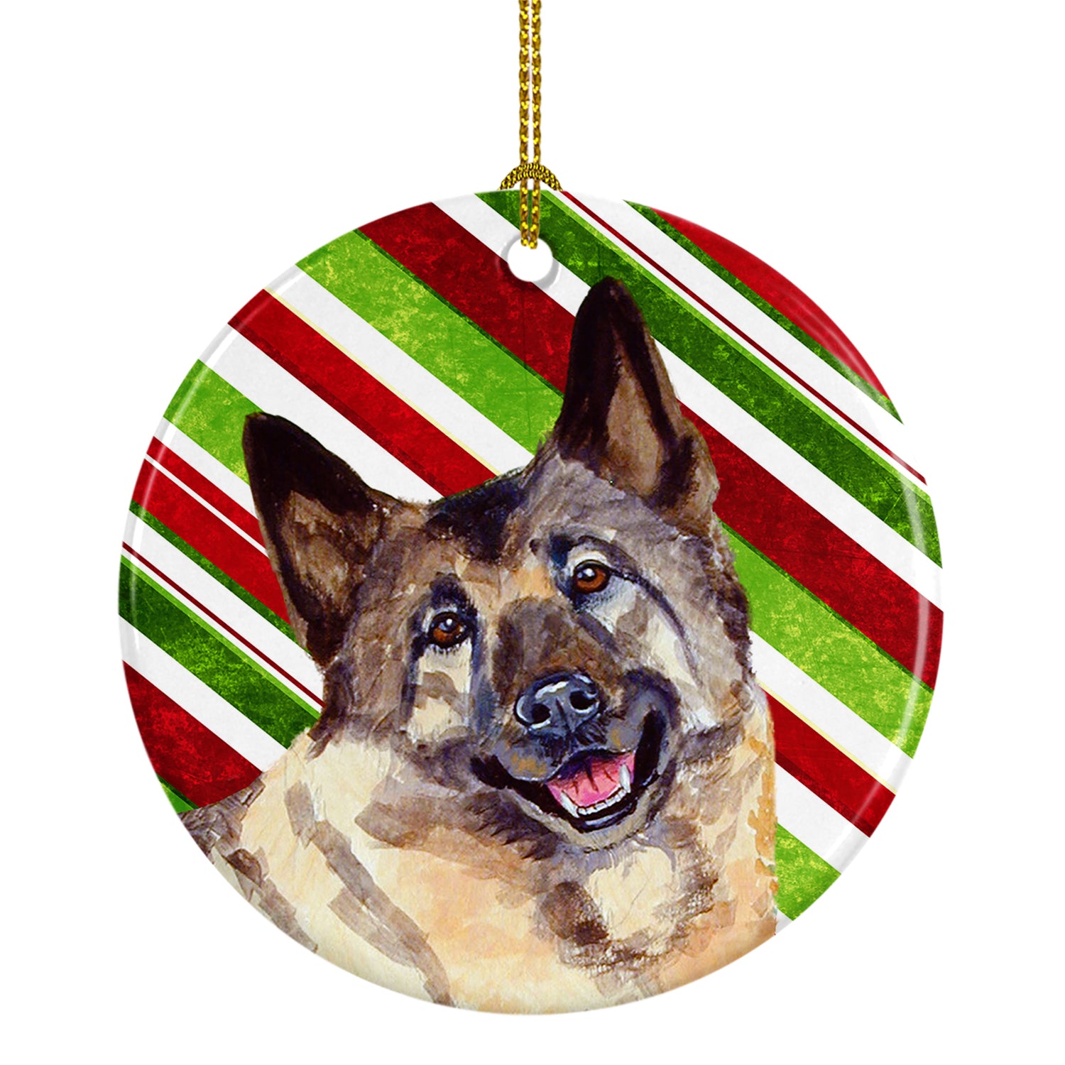 Norwegian Elkhound Candy Cane Holiday Christmas Ceramic Ornament LH9263 - the-store.com