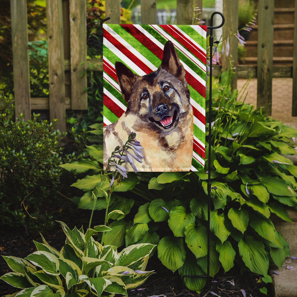 Norwegian Elkhound Candy Cane Holiday Christmas  Flag Garden Size.