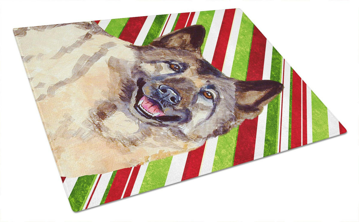 Norwegian Elkhound Candy Cane Holiday Christmas Glass Cutting Board Large by Caroline&#39;s Treasures