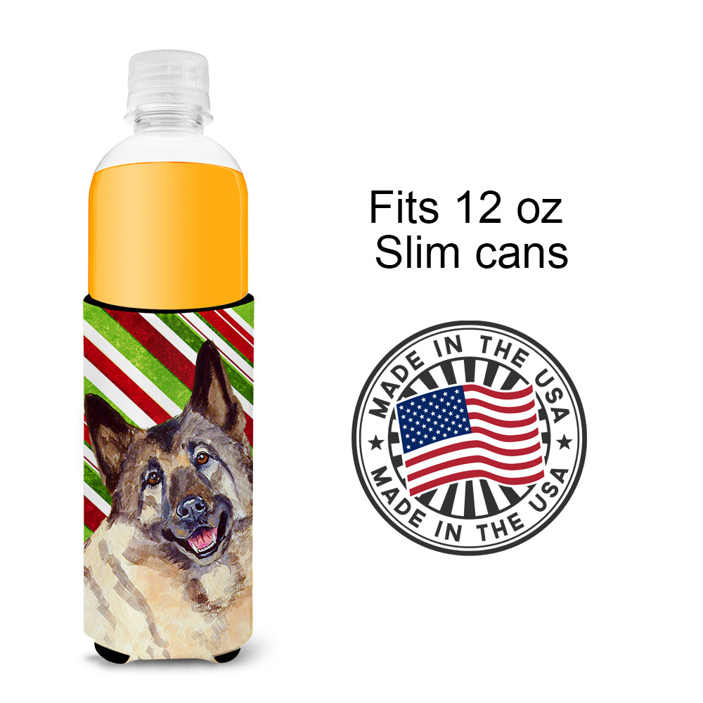 Norwegian Elkhound Candy Cane Holiday Christmas Ultra Beverage Insulators for slim cans LH9263MUK.