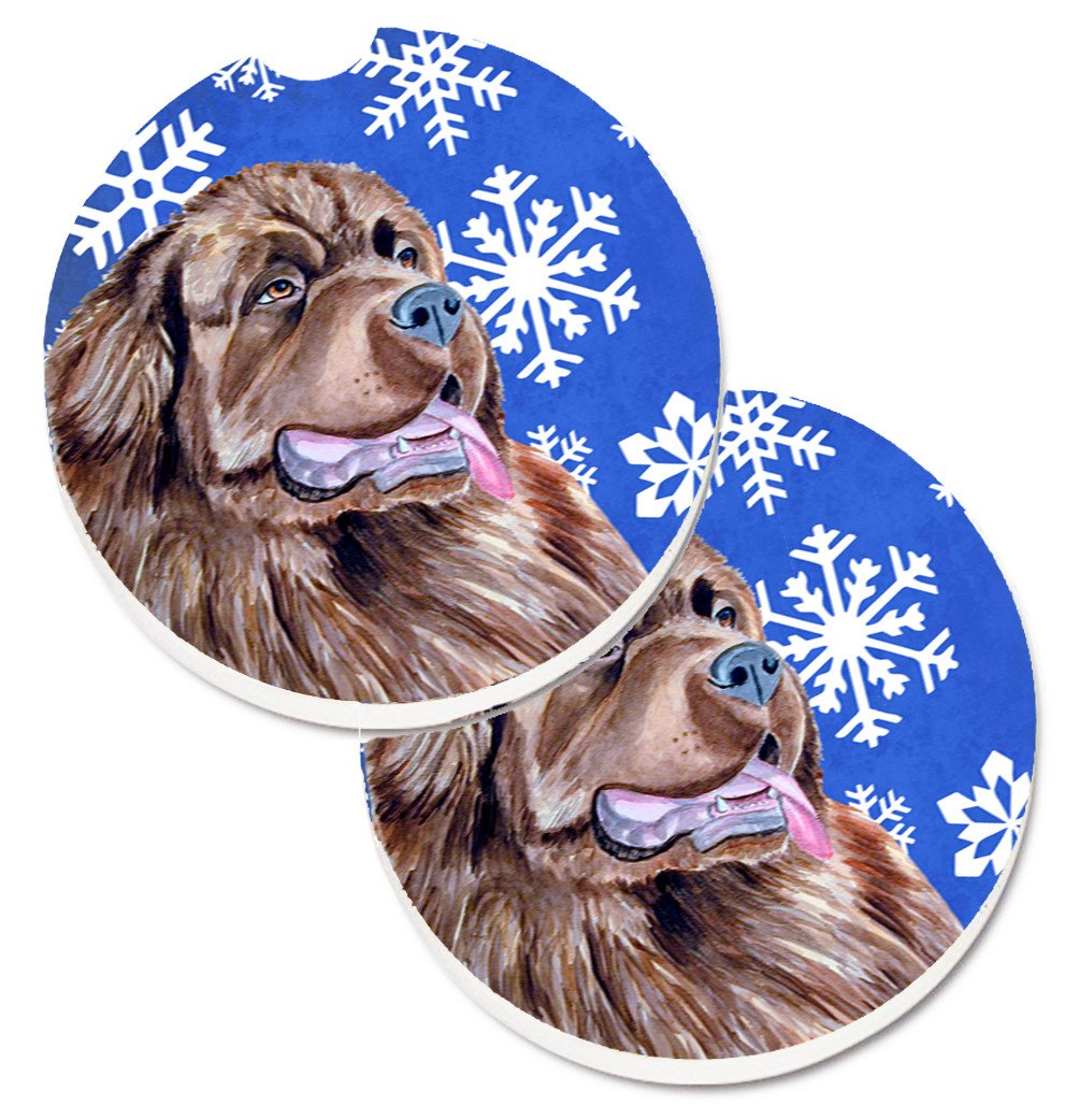 Newfoundland Winter Snowflakes Holiday Set of 2 Cup Holder Car Coasters LH9264CARC by Caroline&#39;s Treasures