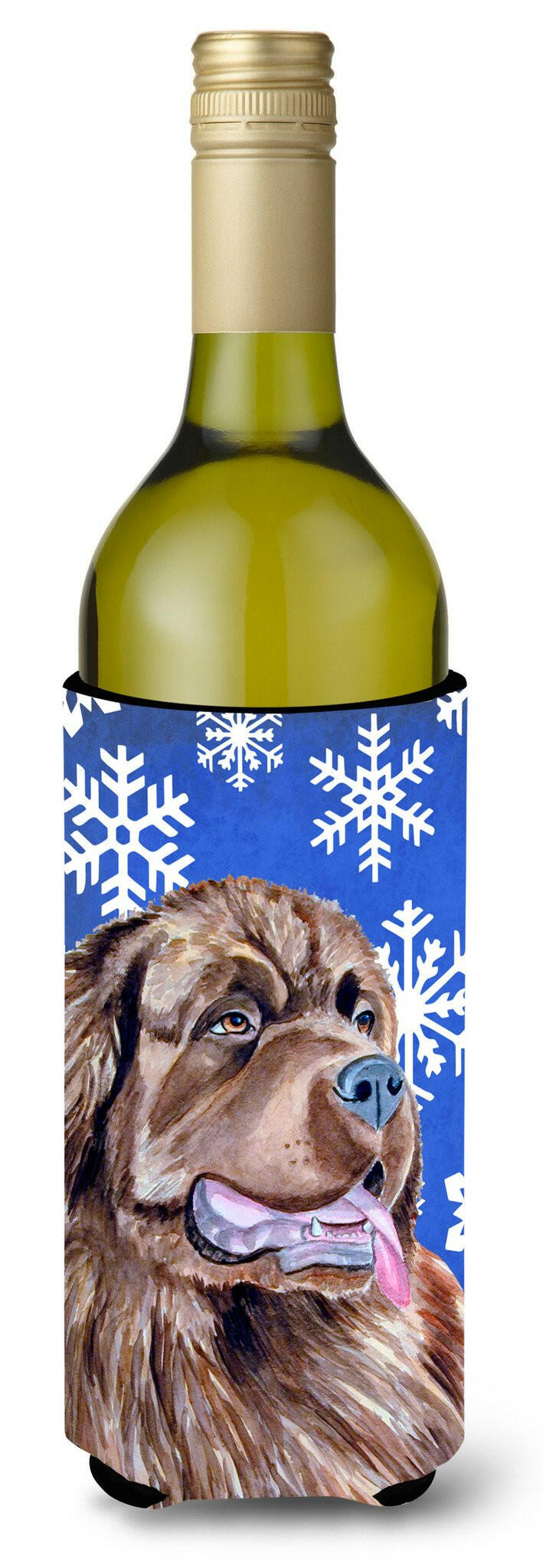 Newfoundland Winter Snowflakes Holiday Wine Bottle Beverage Insulator Beverage Insulator Hugger by Caroline&#39;s Treasures