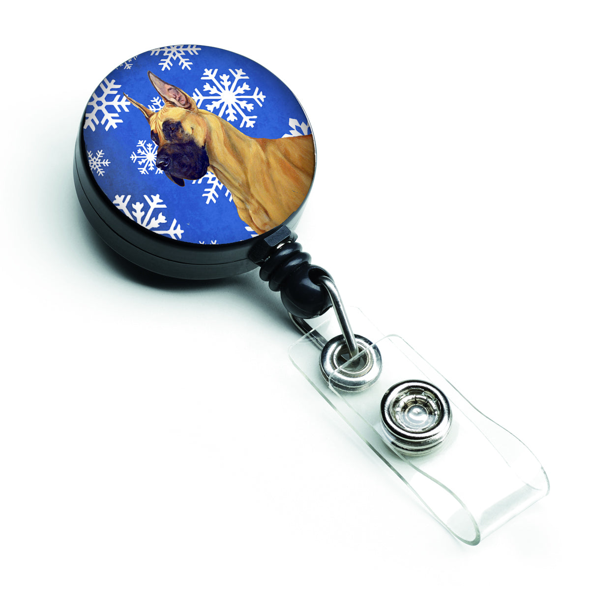 Great Dane Winter Snowflakes Holiday Retractable Badge Reel LH9265BR