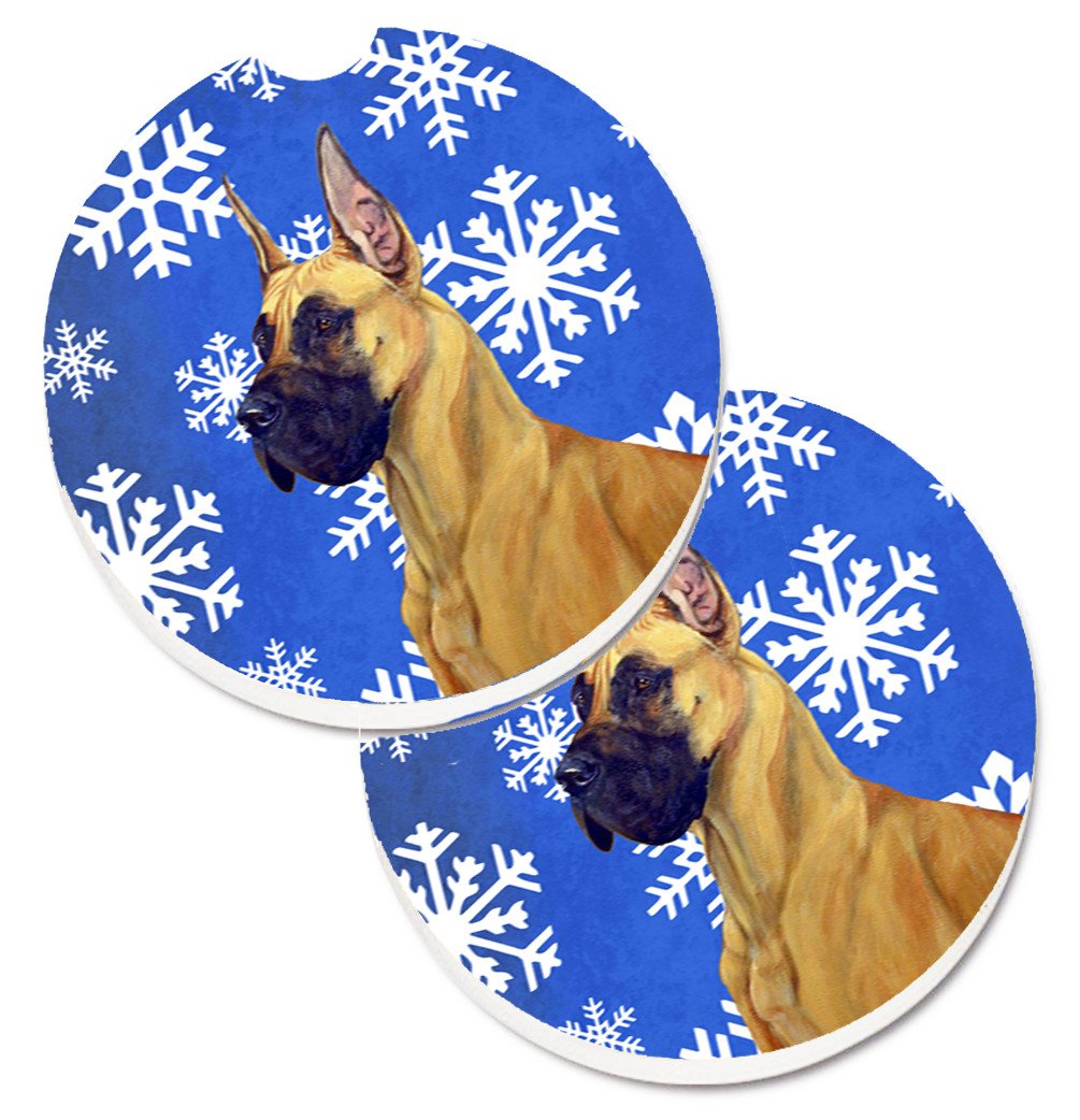 Great Dane Winter Snowflakes Holiday Set of 2 Cup Holder Car Coasters LH9265CARC by Caroline&#39;s Treasures