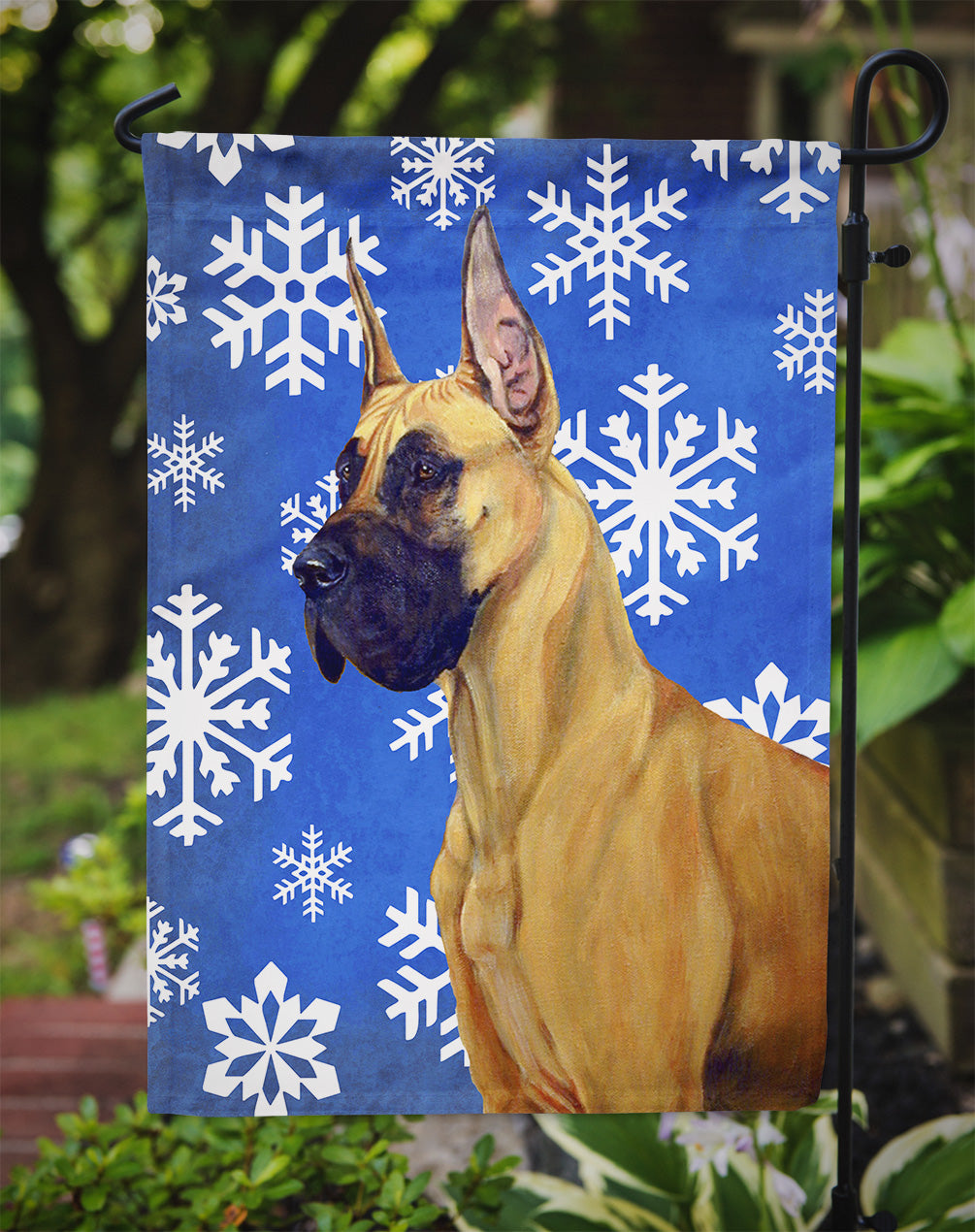 Great Dane Winter Snowflakes Holiday Flag Garden Size