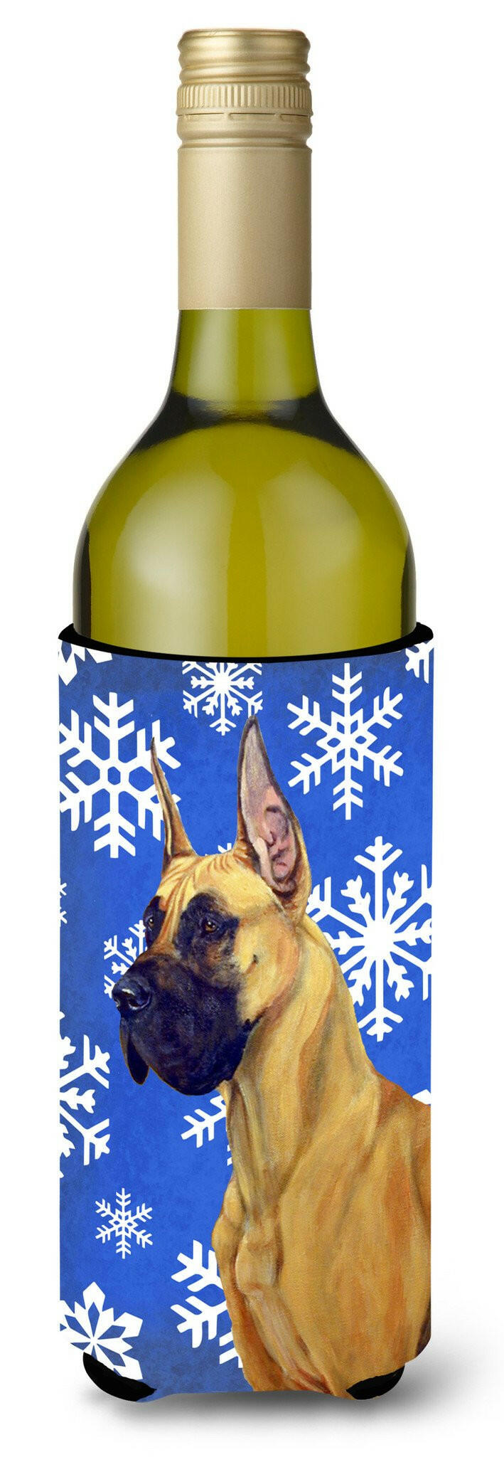 Great Dane Winter Snowflakes Holiday Wine Bottle Beverage Insulator Beverage Insulator Hugger by Caroline&#39;s Treasures