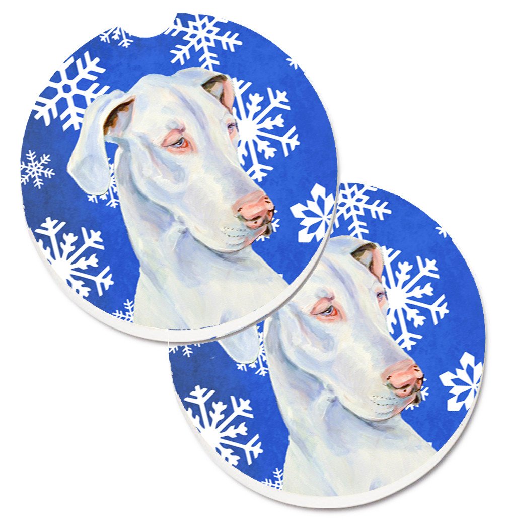 Great Dane Winter Snowflakes Holiday Set of 2 Cup Holder Car Coasters LH9266CARC by Caroline&#39;s Treasures